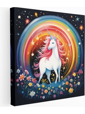 Popcas Şenlikli Unicorn Duvar Sanatı - Unicorn Oyuncu Illüstrasyon Kanvas
