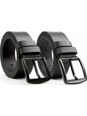 MIPEK DERI 2 Adet Erkek 100 % Hakiki Deri Kot Kemer Siyah /siyah Boyalı Toka