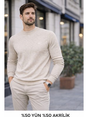 Karaca Bisiklet Yaka %50 Yün %50 Akrilik Erkek Düz Renk Triko Kazak
