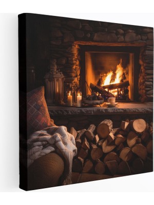 Popcas Rustik Şömine Duvar Dekorasyonu - Sıcak ve Doğal Battaniyeler Yığılmış Tomruklar Şömine