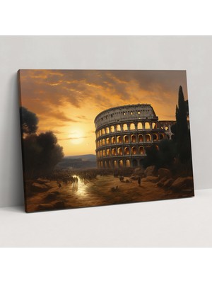 Popcas Roma Kanvas Tablo - Klasik Colosseum Gün Batımında - Roma Duvar Sanatı Kanvas Tablo