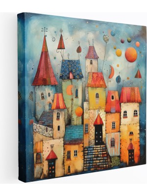 Popcas Keyifli Köy Kanvas Tablo - Köy Ev Dekorasyonu Duvar Sanatı Kanvas