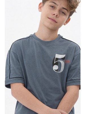 Haykids Erkek Çocuk Slate Mavi Grafik Baskılı T-Shirt ve Şort Seti – Nefes Alabilir, Rahat Yaz Takımı