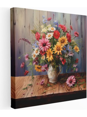 Popcas Vahşi Çiçekler Kanvas Tablo - Gerçekçi Yağlı Boya Buketi Tablosu - Duvar Dekorasyonu - Vahşi Çiçek Kanvas Duvar Sanatı Ince Detaylar Duvar Dekorasyonu