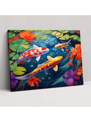 Popcas Huzur Veren Koi Balığı Göleti Kanvas Tablo - Zen Bahçe Duvar Sanatı