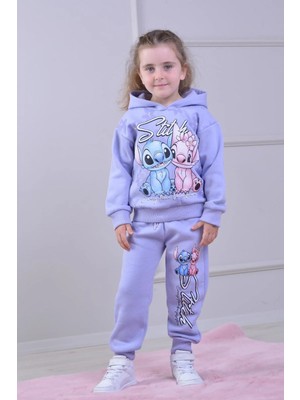bebexy Stitch Baskılı Kapüşonlu Eşofman Takımı Mor