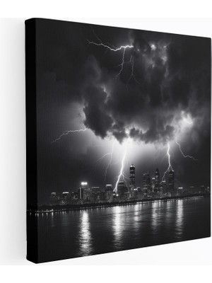 Popcas Fırtına Manzara Tablosu - Şehir Silueti Kanvas Tablo Sanatı