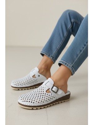 Cozi Company Kadın Hakiki Deri Tam Ortopedik Yumuşak Taban Önü Kapalı Tokalı Terlik