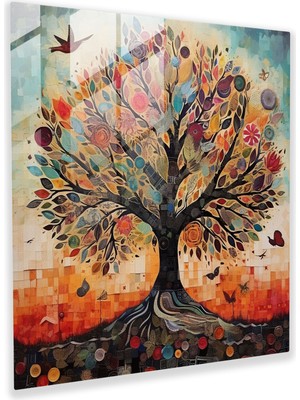 Popcas Yaşam Ağacı Kolaj Sanatı Kanvas Tablo Duvar Dekorasyonu