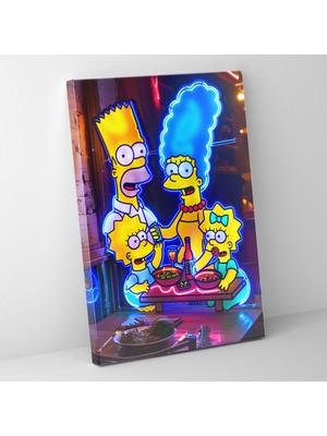 Popcas The Simpsons Retro Neon Işıklı Kanvas Tablo - The Simpsons Duvar Sanatı Duvar Dekorasyonu Aile
