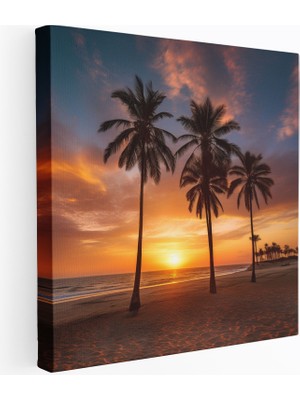 Popcas Tropikal Günbatımı Kanvas Tablo - Tropikal Ev Dekorasyonu Sahil