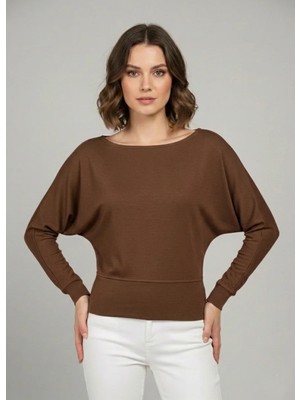 Mersi Kayık Yaka Bluz Kahverengi