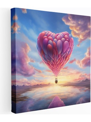 Popcas Romantik Sıcak Hava Balonu Duvar Sanatı - Kanvas Tablo Pastel Renkli Gökyüzü