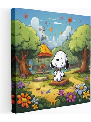 Popcas Snoopy Çizgi Film Stili Kanvas Tablo - Duvar Sanatı