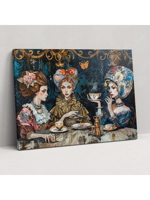 Popcas Rokoko Tarzı Şık Çay Partisi Kanvas Tablo Duvar Sanatı