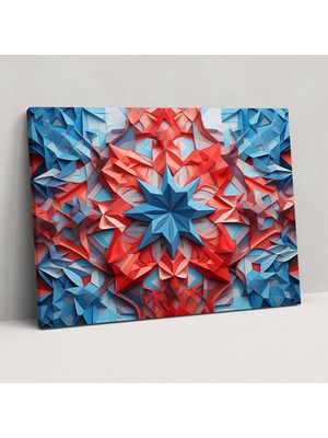 Popcas Türk Halı Desenli Kanvas Tablo - Türk Halısı Kırmızı Mavi Detaylı