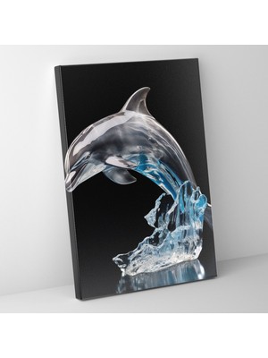 Popcas Gerçekçi Cam Heykel Duvar Dekorasyonu - Gerçekçi Cam Heykel Yunus Kristal Berraklığında Deniz Kanvas