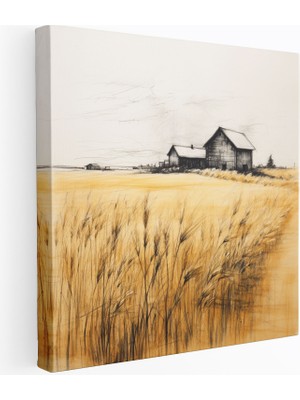 Popcas Rustik Buğday Tarlası Ahşap Duvar Sanatı - Doğal Duvar Dekorasyonu Kanvas Huzur