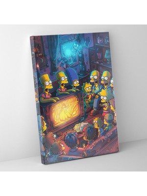 Popcas The Simpsons Aile Buluşması Kanvas Tablo - Canlı Renkler Çizgi Film