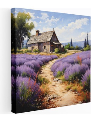 Popcas Rustik Lavanta Çiftliği Kanvas Tablo - Taş Yolu Duvar Sanatı - Rustik Çiçek Açan Lavanta Rustik Çiftlik
