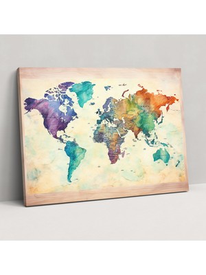 Popcas Dünya Haritası Kanvas Tablo - Duvar Dekorasyonu Ev Dekorasyonu