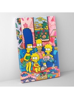 Popcas Simpson Ailesi Kanvas Tablo - Renkli Pop Sanat Duvar Dekorasyonu
