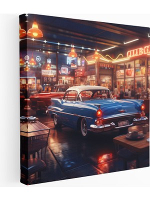 Popcas Retro Diner Nostaljisi Kanvas Tablo