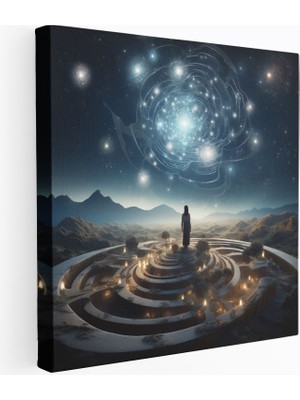 Popcas Bükülmüş Yıldız Haritası Kanvas Tablo - Yıldız Haritası Rüya Gibi Ortam Duvar Dekorasyonu