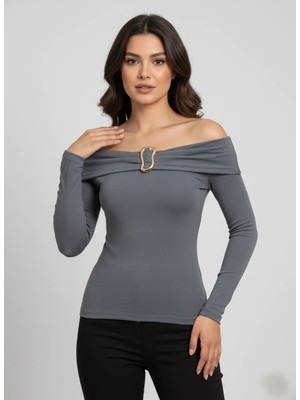 Koçer Üsten Kopcalı Bluz Gri