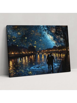 Popcas Vincent Van Gogh'un Rhone Üzerinde Yıldızlı Gece Kanvas Tablosu - Ev Dekorasyonu Kanvas Duvar Sanatı