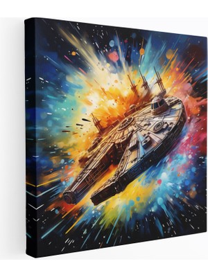 Popcas Star Wars Duvar Sanatı - Splash Art Millenium Falcon Kanvas Tablo - Ev Dekorasyonu Splash Art Boyama