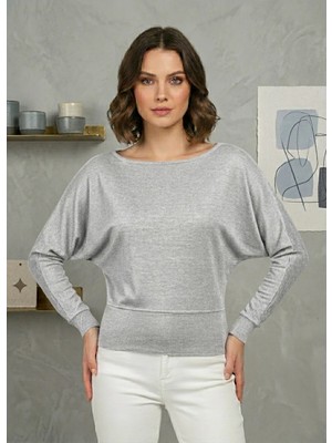 Mersi Kayık Yaka Bluz Gri