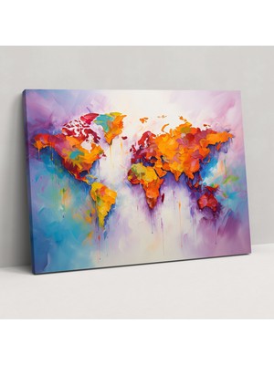 Popcas Dünya Haritası Kanvas Tablo - Dünya Haritası Kanvas Tablo