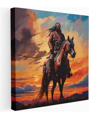 Popcas Kızılderili Kanvas Tablo - At Üzerinde Kızılderili Başkan - Kızılderili At Üzerinde Başkan Kanvas Duvar Sanatı