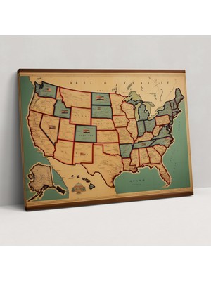 Popcas Amerika Birleşik Devletleri Haritası Duvar Sanatı - Amerika Birleşik Devletleri Haritası Kanvas Tablo Ev Dekorasyonu Duvar Sanatı