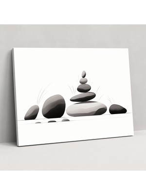 Popcas Zen Taş Bahçe Duvar Sanatı - Zen Bahçe Özenle Dizilmiş Taşlar Siyah Beyaz Illüstrasyon Minimalist