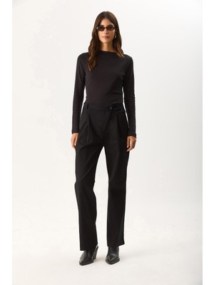 Vena Kadın Pilili Baggy Fit Pantolon - Siyah