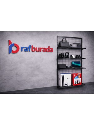 Rafburada 5 Raflı Duvara Monte Tel Pano Rafı - Tel Pano Stand, Duvar Askılığı  SIYAH-20X100X200 cm