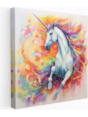 Popcas Renkli Tekboynuzlu Duvar Sanatı - Tekboynuzlu Karışık Medya Sanat Eseri Duvar Süsü Mutluluk