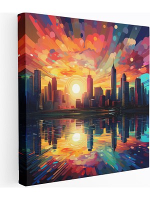 Popcas Modern Geometrik Şehir Manzarası Kanvas Tablo - Güneşin Doğuşu Duvar Dekorasyonu