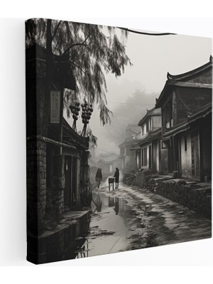 Popcas Zamanı Aşan Köy Kanvas Tablo - Siyah Beyaz Fotoğraf Duvar Sanatı - Köy Duvar Dekorasyonu Zamansız