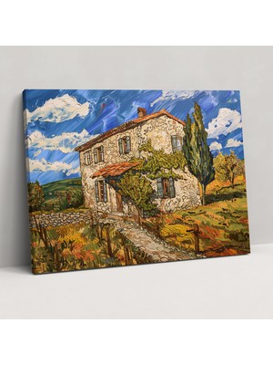 Popcas Provence'de Çiftlik Evi Manzara Kanvas Tablo - Vincent Van Gogh Kanvas Duvar Sanatı Duvar Dekorasyonu