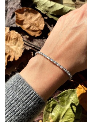 Spossy Silver Jewelry Baget Taşlı Su Yolu Bileklik