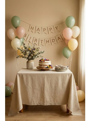 Morlay Naturel Keten Masa Örtüsü - Nişan, Baby Shower, Doğum Günü Özel Gün Organizasyon Vintage Ö