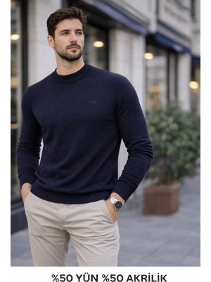 Karaca Bisiklet Yaka %50 Yün %50 Akrilik Erkek Düz Renk Triko Kazak