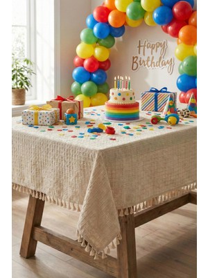 Morlay Organizasyon Monika Püsküllü Masa Örtüsü - Baby Shower, Doğum Günü, Nişan Bohem Vintage Bu