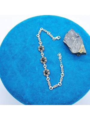 Tesbih Pasajı Mekik Model Markazit ve Oltu Taşı Işçilikli 925 Ayar Gümü