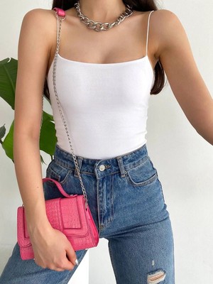 Esila Moda Kadın Beyaz Ip Askılı Atlet