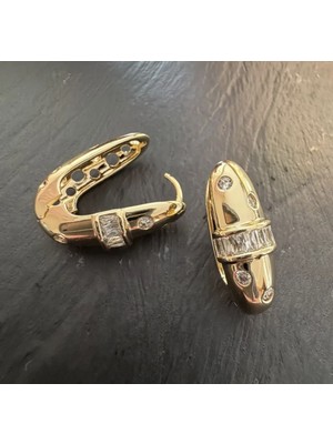 Gold Renk Taşlı Oval Xuping Küpe