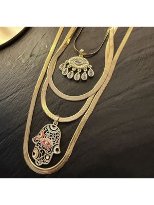 Bimia Hamsa Eye 4'lü Çelik Kolye Seti